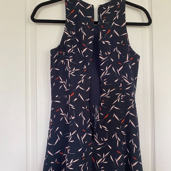 Banana Republic Black Flared Dress with Pink and Red Leaf Pattern Size 0 - Picture 10 of 10